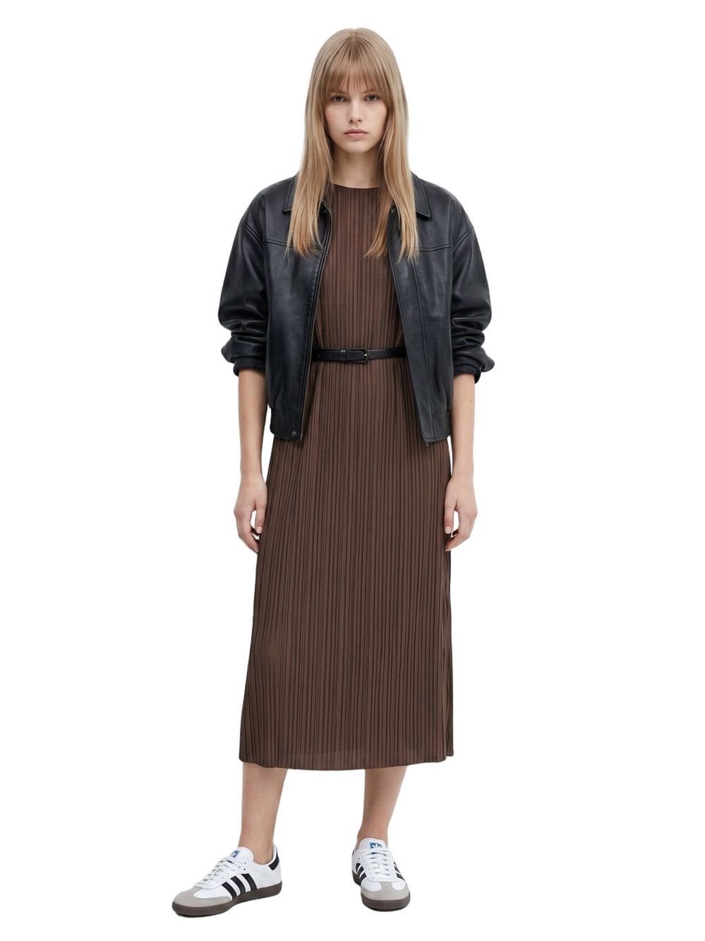 & Other Stories Brown Crinkle Midi Dress NWT